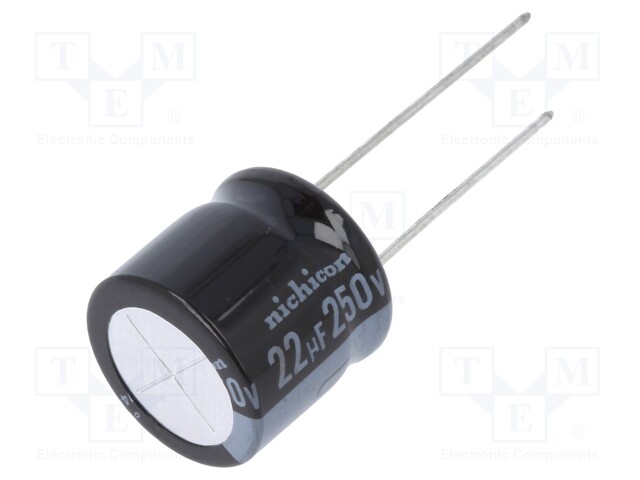 Capacitor: electrolytic; THT; 22uF; 250VDC; Ø16x15mm; Pitch: 7.5mm