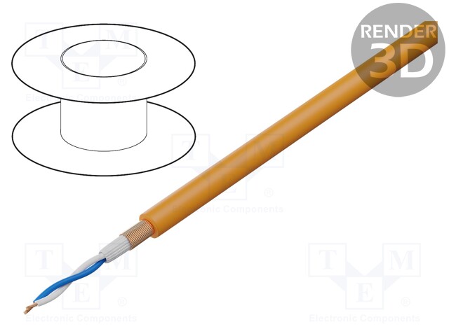 Wire: microphone cable; 2x0,22mm2; orange; OFC; PVC; -15÷70°C; 100m