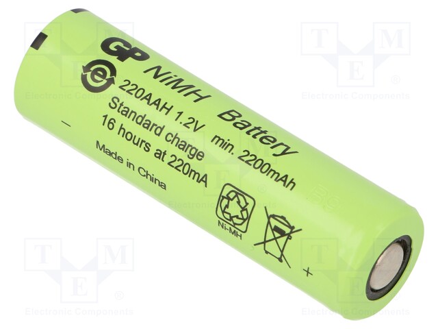 Re-battery: Ni-MH; AA; 1.2V; 2200mAh; Ø14.5x49.5mm