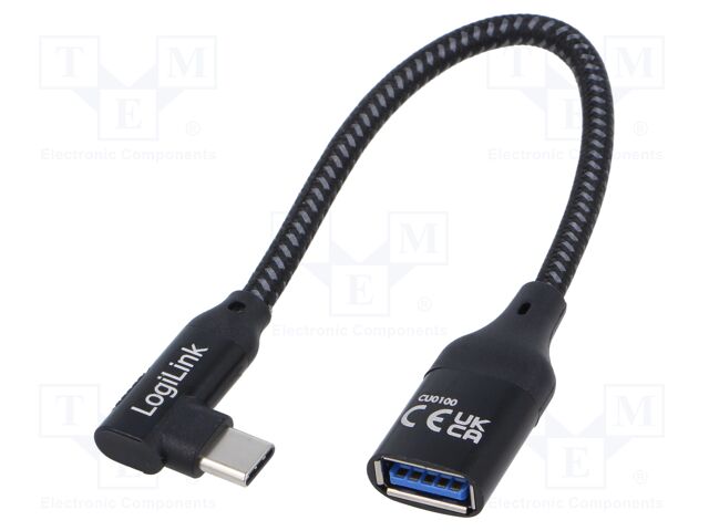 Cable; USB 3.2 Gen 2; USB A socket,USB C angled plug; 0.2m; PVC