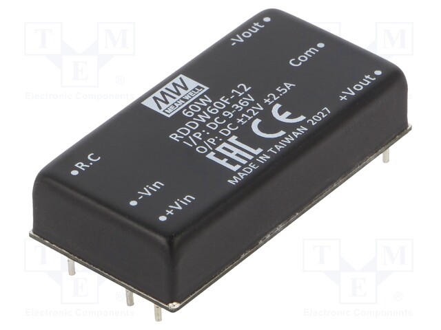 Converter: DC/DC; 60W; Uin: 9÷36V; Uout: 12VDC; Uout2: -12VDC; 2"x1"