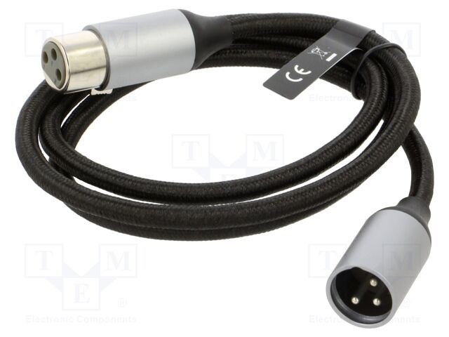 Cable; XLR male 3pin,XLR female 3pin; 1m; Plating: nickel plated