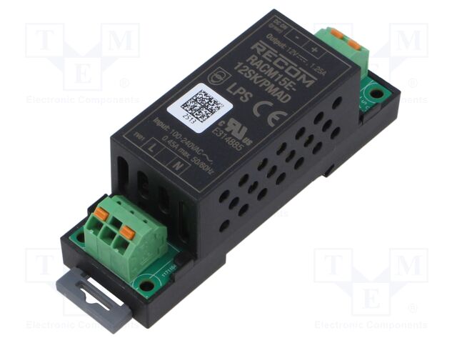 Converter: AC/DC; 15W; 80÷275VAC; Uout: 12VDC; Iout: 1.25A; 84.5%