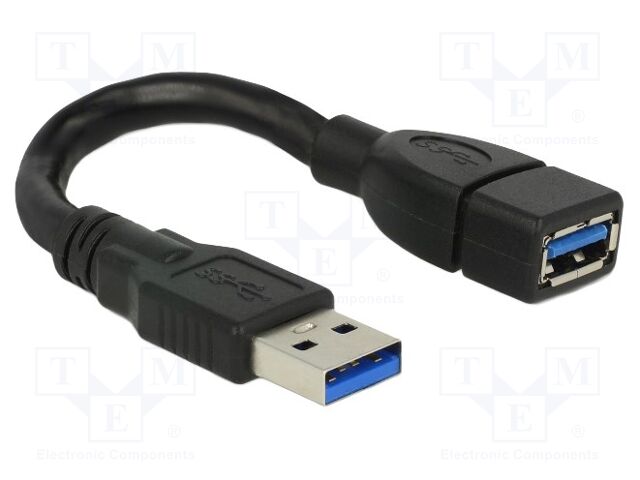 Cable; USB A socket,USB A plug; 0.15m; black; 24AWG,28AWG