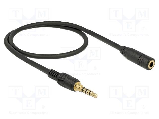 Cable; Jack 3.5mm 3pin socket,Jack 3,5mm 4pin plug; 0.5m; black
