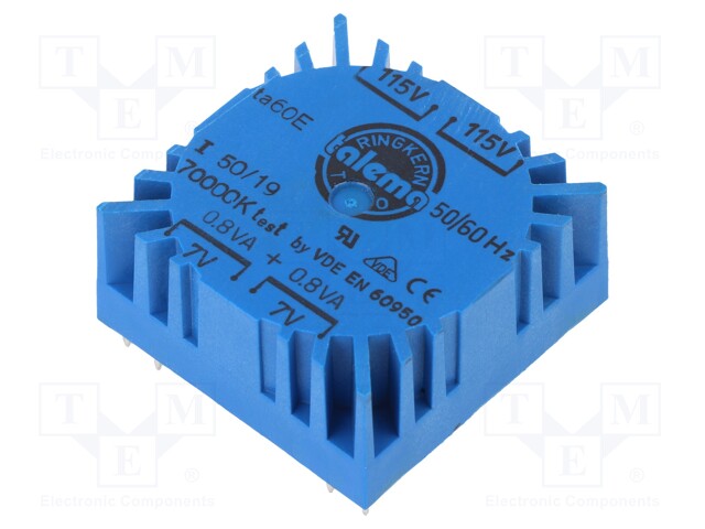 Transformer: encapsulated; 1.6VA; 115/230VAC; 7V; 7V; 114mA; 114mA