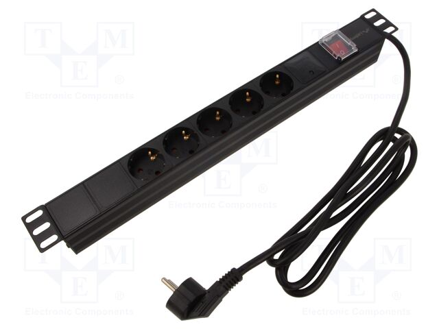 Plug socket strip: protective; Sockets: 5; 230VAC; 16A; black; 2m