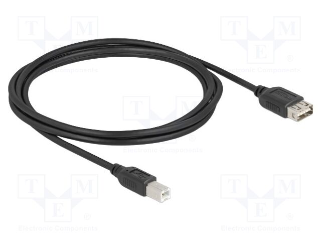 Cable; USB 2.0; USB A double sided socket,USB B plug; 2m; black