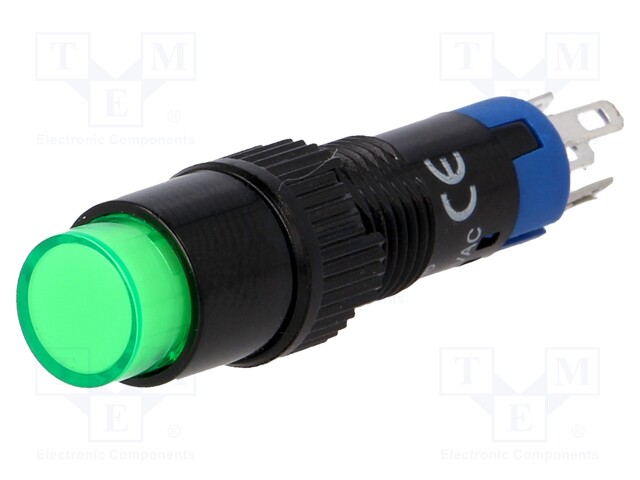 Switch: push-button; Pos: 2; SPDT; 0.5A/250VAC; 1A/24VDC; green