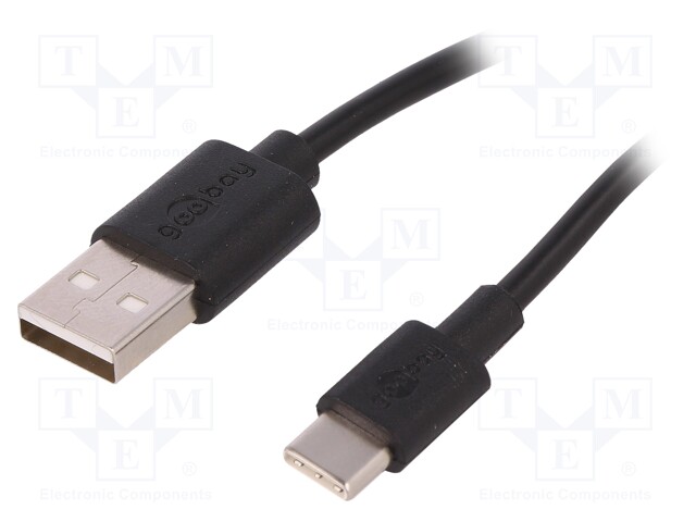 Cable; USB 2.0; USB A plug,USB C plug; 0.5m; black; Core: Cu