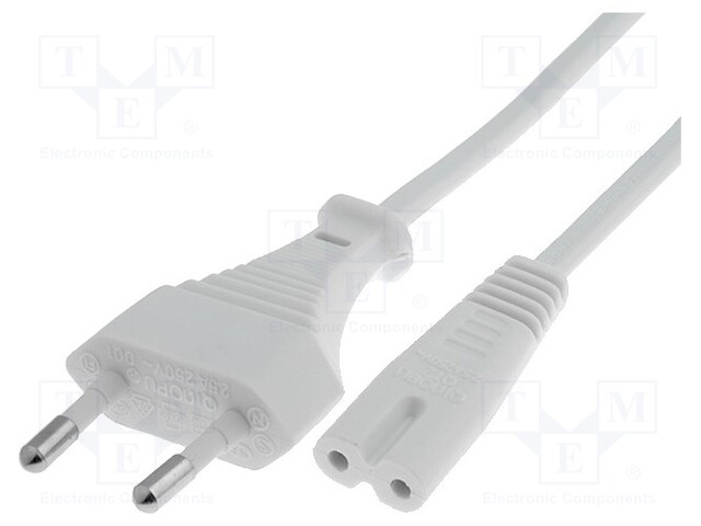 Cable; CEE 7/16 (C) plug,IEC C7 female; 1.8m; Sockets: 1; white