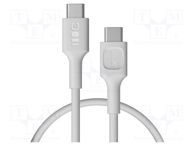 Cable; USB C plug,both sides; 0.3m; white; PVC; 480bps; 100W