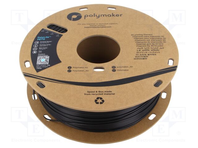 Filament: PET-G; 1.75mm; black; 230÷240°C; 1kg; Table temp: 70÷80°C