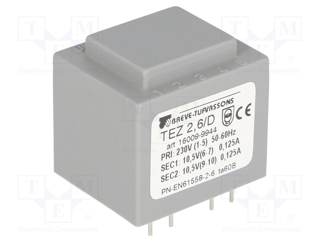 Transformer: encapsulated; 2.5VA; 230VAC; 10.5V; 10.5V; 119mA; IP00