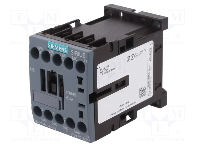 Contactor: 4-pole; NO x4; 110VAC; 10A; DIN,on panel; 3RH20