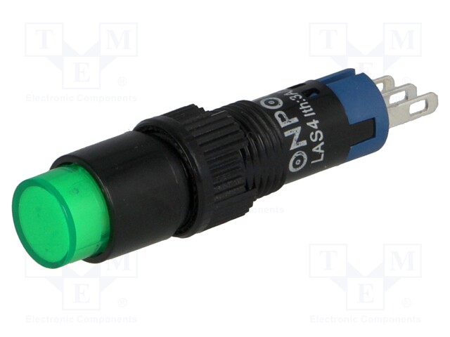 Switch: push-button; Pos: 2; SPDT; 0.5A/250VAC; 1A/24VDC; green