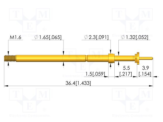 Test needle; Spring compression: 4mm; 5mm; 5A; CuBe; gold-plated