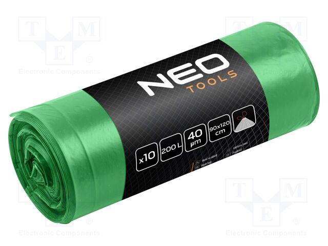Trash bags; green; with tape; 200l; 10pcs.