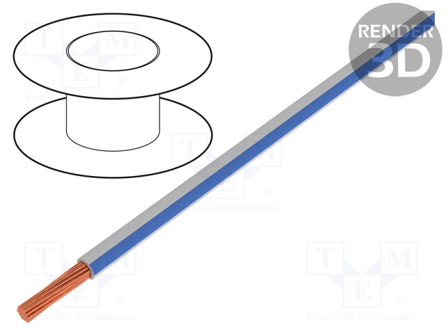 Wire; H07V2-K; stranded; Cu; 1.5mm2; 16AWG; PVC; white-blue; Class: 5