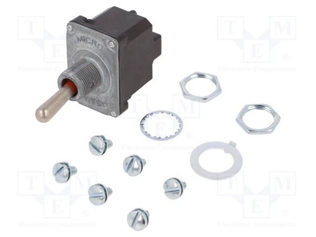 Switch: toggle; Pos: 2; DPDT; (ON)-ON; 6A/230VAC; 18A/28VDC; IP67