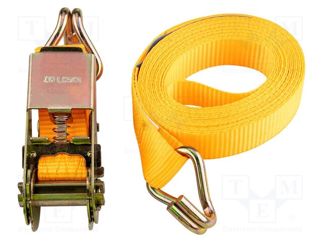 Fastening belt; L: 4m; Width: 25mm; yellow; with ratchet; 1000kg