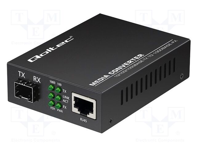 Converter RJ45-SFP; DC socket,RJ45 socket,SFP x1; black; metal