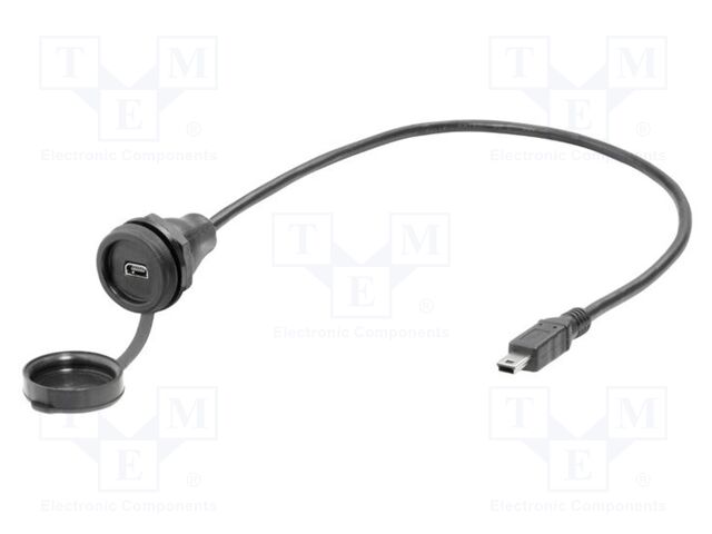 Cable; with flap; USB A mini socket,USB A mini plug; 0.3m; black