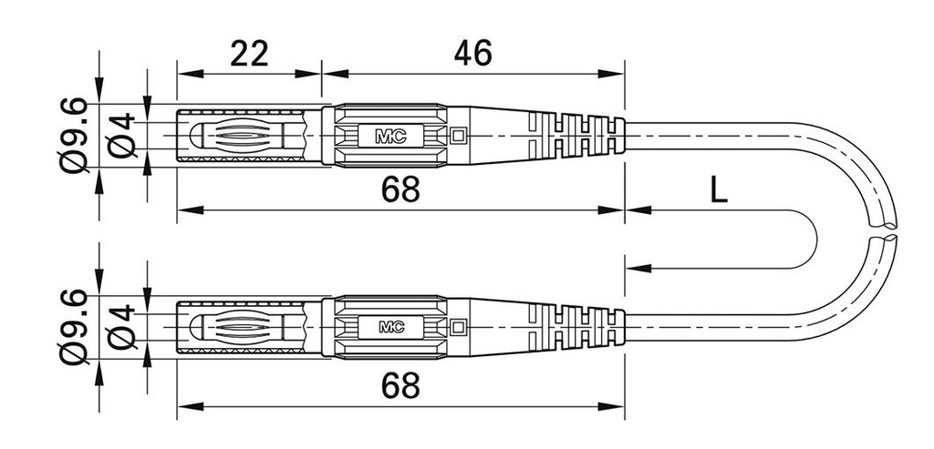 Test lead; 19A; banana plug 4mm x2; insulated; Urated: 1kV; blue