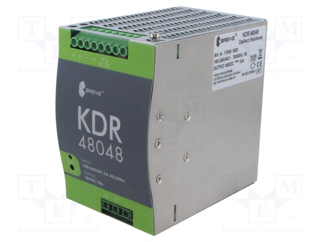 Power supply: switching; 480W; for DIN rail mounting; OUT: 1; KDR