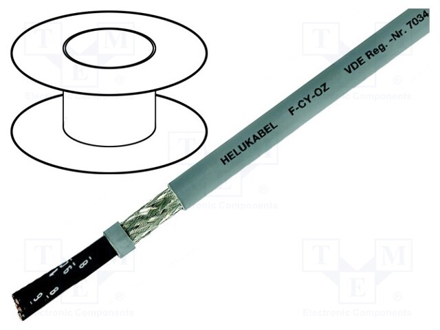 Wire; F-CY-OZ; 2x1mm2; tinned copper braid; PVC; grey; 300/500V