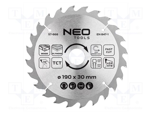 Circular saw; Ø: 190mm; Teeth: 24; cemented carbide; Øhole: 30mm