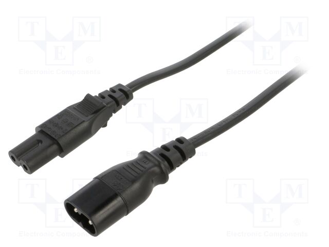 Cable; 2x0.75mm2; IEC C7 female,IEC C8 male; PVC; 1.8m; black