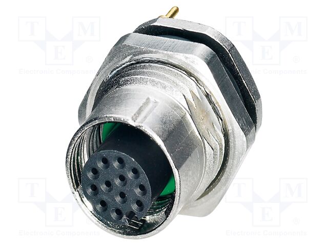 Connector: M12; socket; PIN: 12; female; 30V; straight; THT; A code