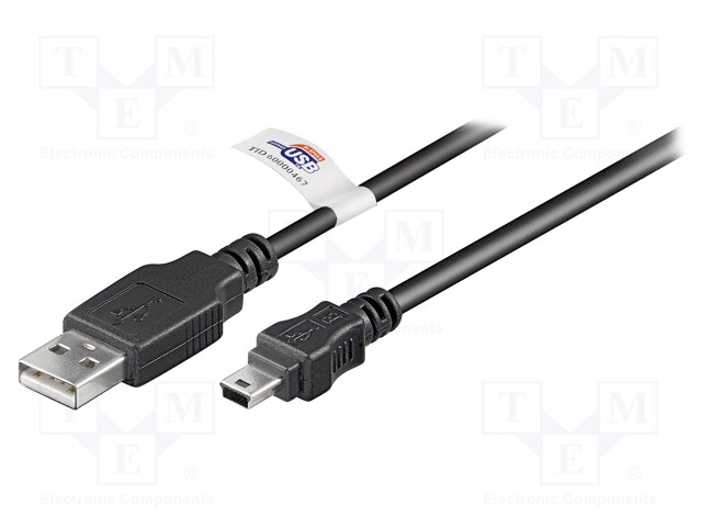 Cable; USB 2.0; USB A plug,USB B mini plug; 1.8m; black; Core: Cu
