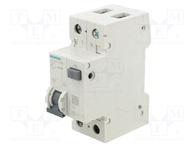 RCBO breaker; Inom: 6A; Ires: 30mA; Poles: 1+N; 230/400VAC; DIN; IP20