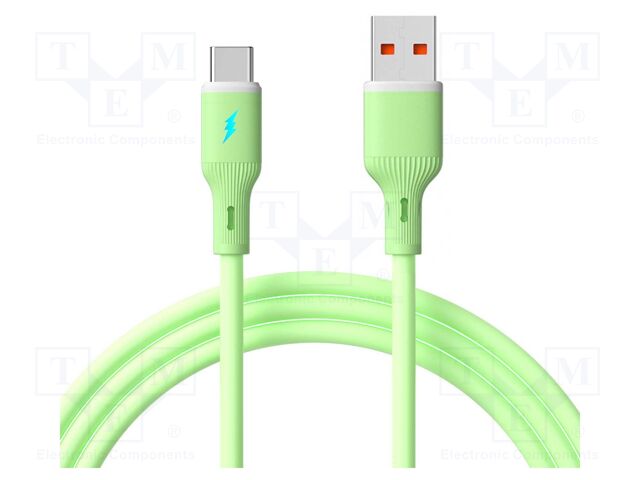 Cable; USB 2.0; USB A plug,USB C plug; nickel plated; 1m; green