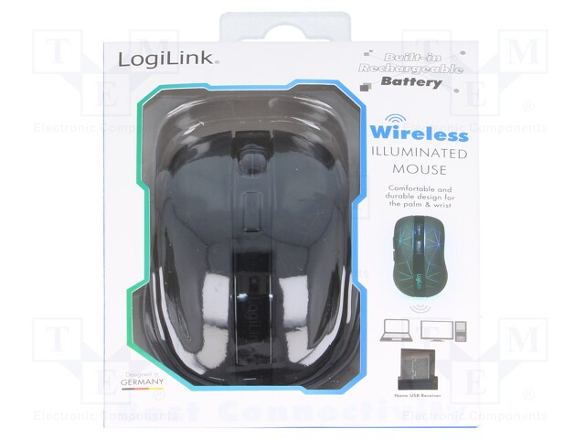 Optical mouse; black; USB A; wireless; No.of butt: 6; 10m