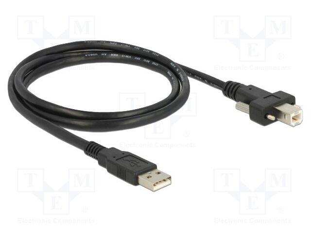 Cable; USB 2.0; USB A plug,USB B plug; gold-plated; 1m; black