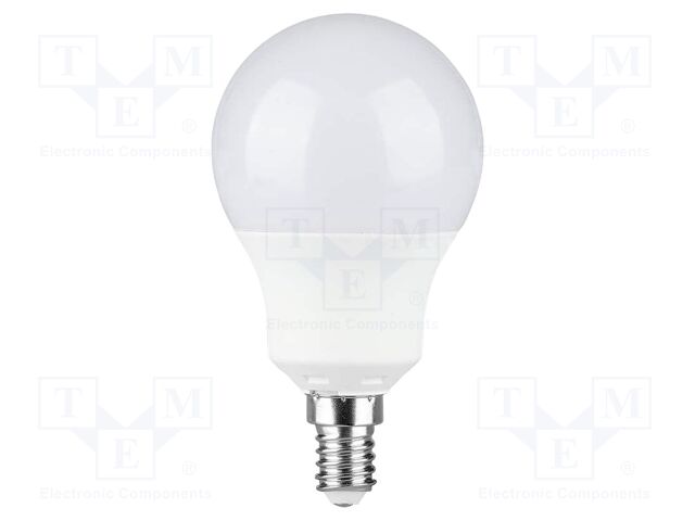 LED lamp; white cold; E14; 220÷240VAC; 806lm; P: 8.5W; 200°; 6500K
