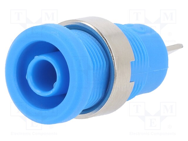 Socket; 4mm banana; 36A; 1kV; blue; nickel plated; on panel,screw