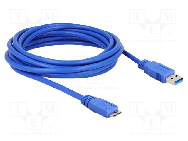 Cable; USB A plug,USB B micro plug; gold-plated; 5m; blue; Cu