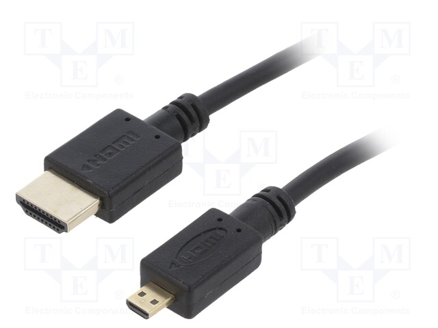 Cable; HDMI 2.0; HDMI micro plug,HDMI plug; 3m; black; 32AWG