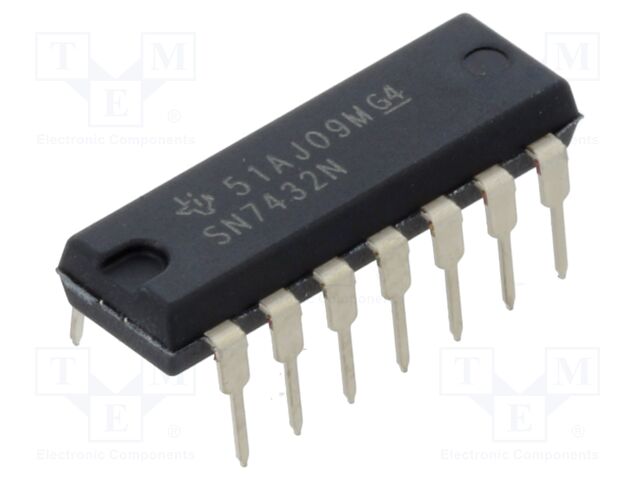 Logic IC, OR Gate, Quad, 8 Inputs, 14 Pins, DIP, 7432