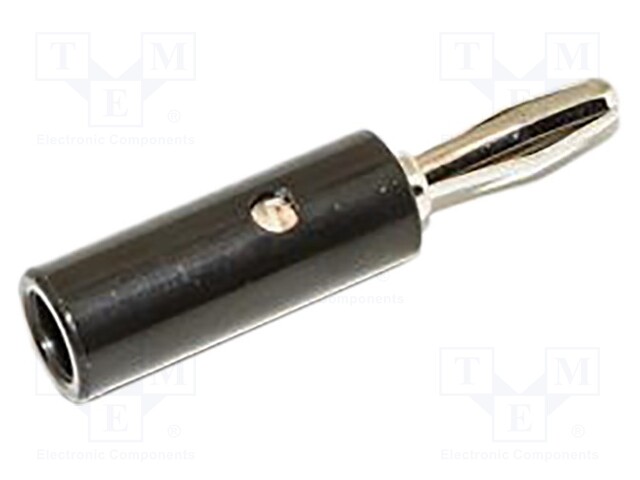 Plug; 4mm banana; 15A; black; 41.3mm; nickel plated; on cable