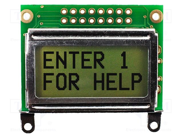 Display: LCD; STN Positive; 8x2; yellow-green; 40x35.4mm; 2x8; 5V