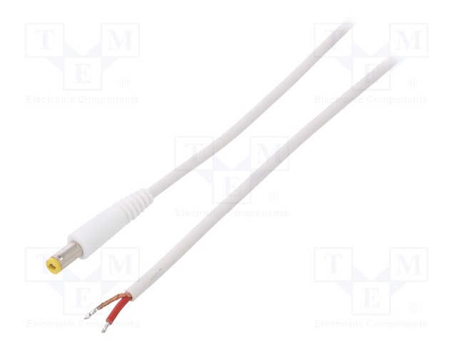 Cable; wires,DC 5,5/2,1 plug; straight; 1mm2; white; 1.5m
