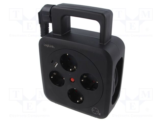 Plug socket strip: protective; Sockets: 4; 230VAC; 16A; black; 5m