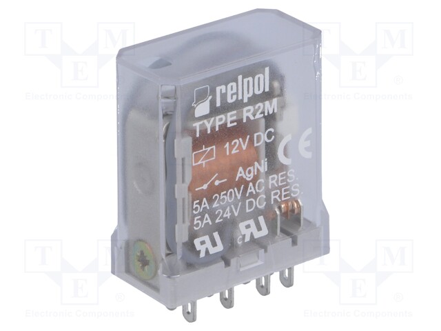 Relay: electromagnetic; DPDT; Ucoil: 12VDC; 5A/250VAC; 5A/24VDC