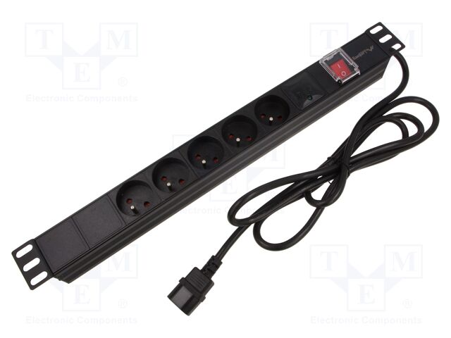 Plug socket strip: protective; Sockets: 5; 230VAC; 10A; black; 2m