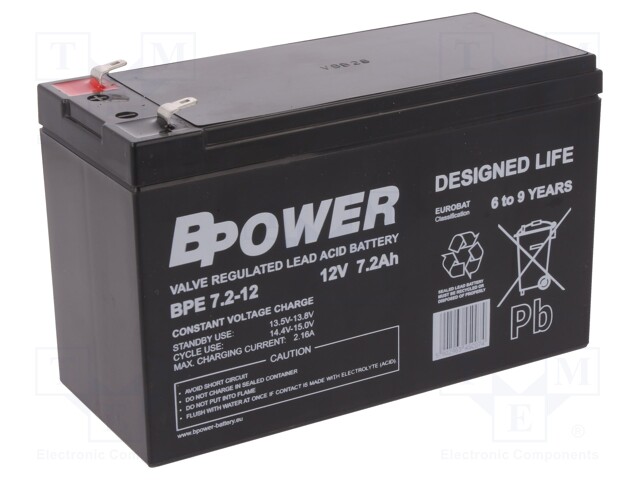 Re-battery: acid-lead; 12V; 7.2Ah; AGM; maintenance-free